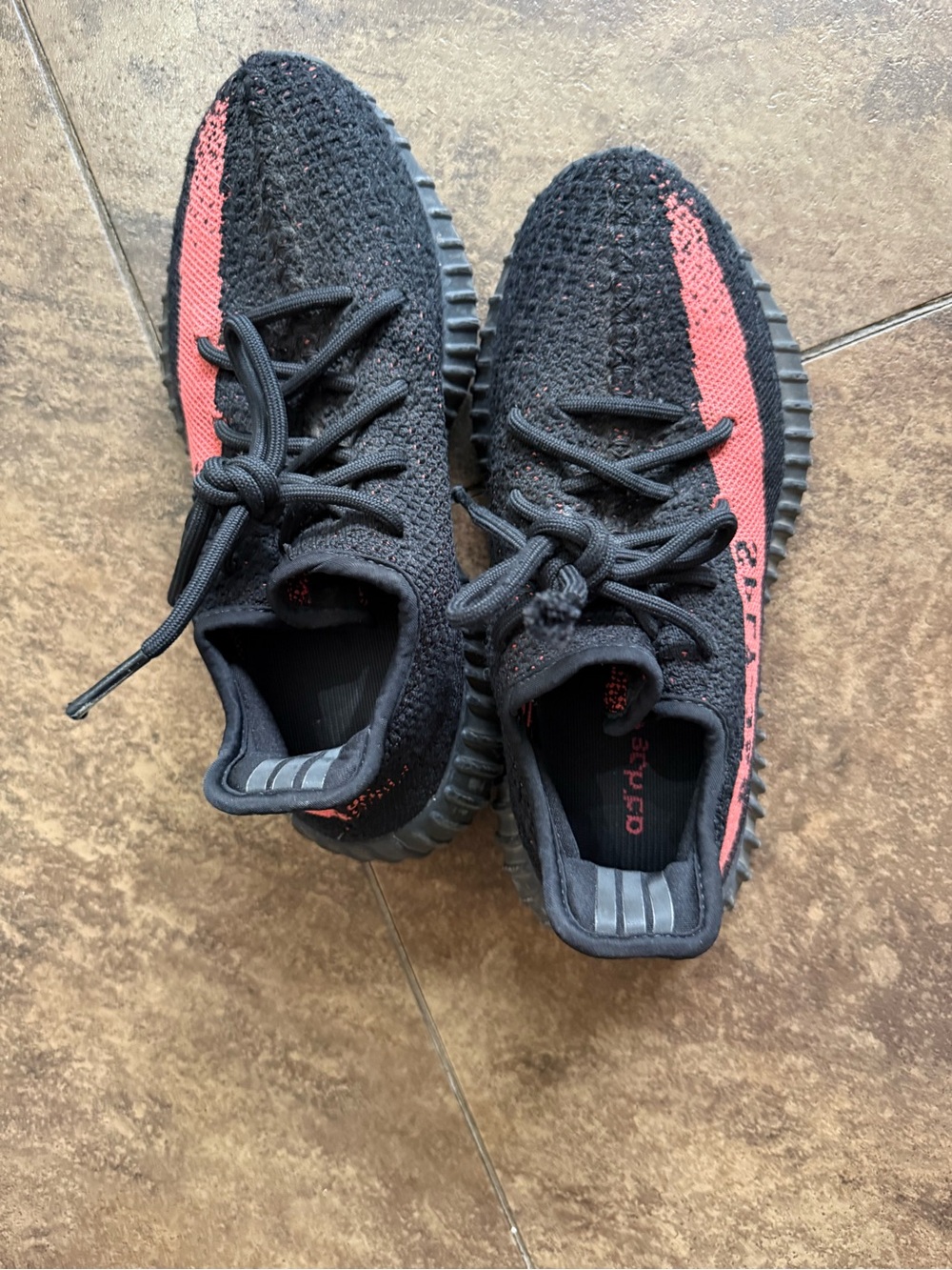 adidas Yeezy  Kids Black and Coral-Red Knit Sneakers size 5